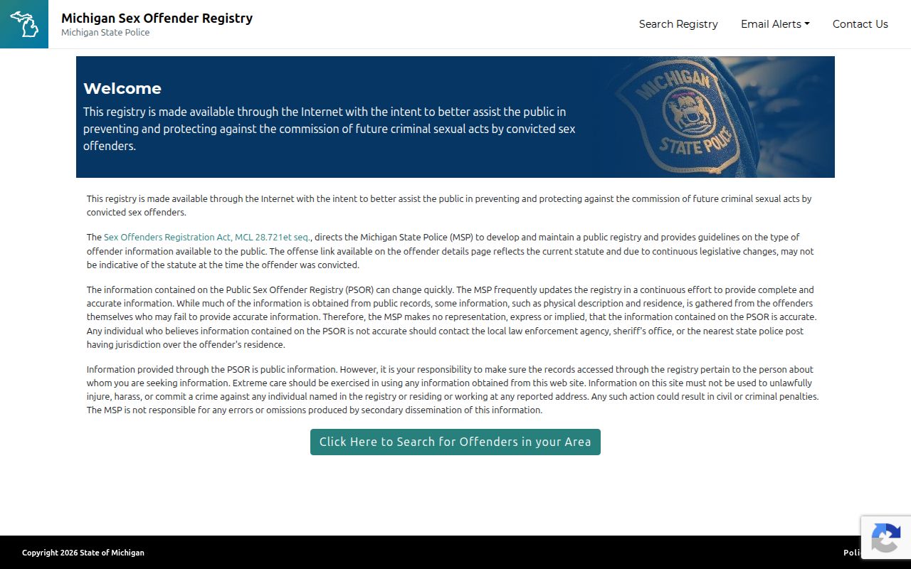 Michigan registry search for limited Iosco County released mugshot access
