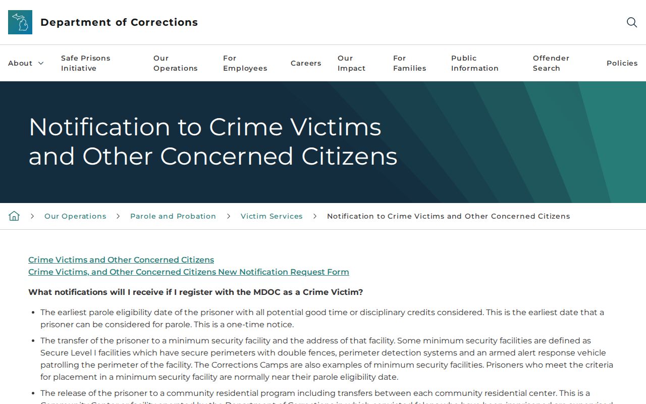 Iosco County VINELink release notification options from Michigan corrections
