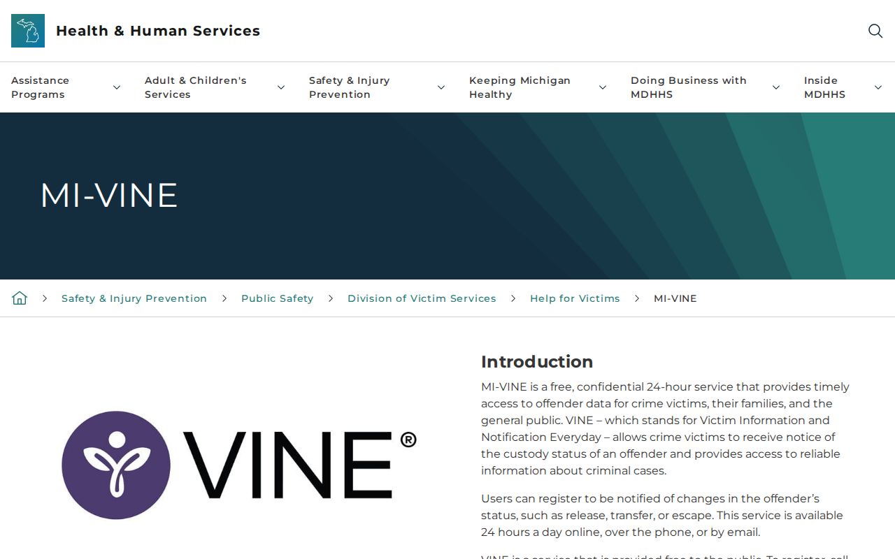 Official Michigan MI-VINE information for Iosco County release alerts