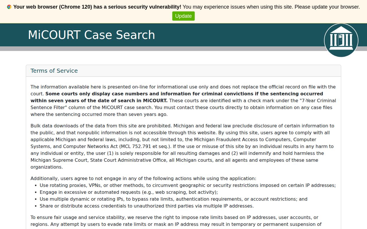 MiCOURT search for Iosco County released inmate court records